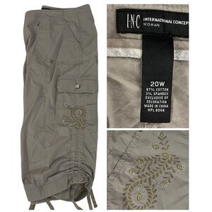 INC Womens Cargo Pants Size 20W Embroidery Utility GORP Coastal Ruched Cropped